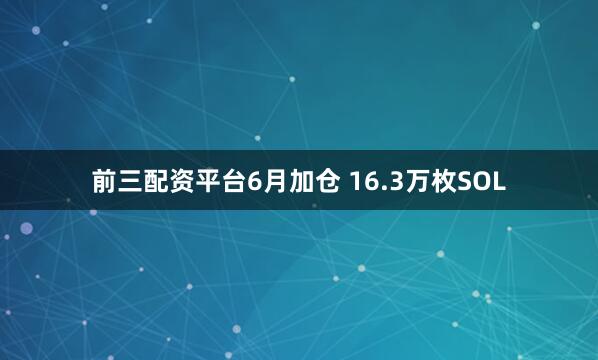 前三配资平台6月加仓 16.3万枚SOL